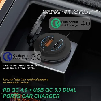 Quick Charge 4.0 PD QC 3.0 USB Автомобильное зарядное устройство 12 В 24 В 60 Вт USB Розетка Быстрое зарядное устройство для автомобиля, лодки, грузовика, дома на колесах, мотоциклов