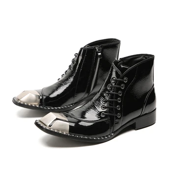 2023 Классическая офисная обувь большого размера с острым носком Элегантные однотонные ботинки-дерби на шнуровке Итальянские мужские сапоги-броги из натуральной кожи
