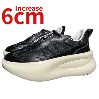 Европейская / Американская модная модная обувь для мужчин Увеличение 6 см Натуральная кожа Повседневная папина обувь Универсальная белая обувь