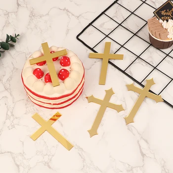 5 шт. 10 * 7 см акриловый крест золотой топпер первое причастие минималистичная вставка для торта на день рождения