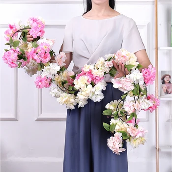 170 см Искусственные цветы цветущей сакуры DIY Ротанг Высококачественная настенная гирлянда Свадебный венок Декор