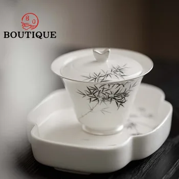 100 мл Антикварные бамбуковые керамические чаши с ручной росписью Позолоченная серебряная чайная чаша ручной работы с крышкой Чай Замачивание Гайвань Кунг-фу Инструмент