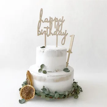 Новый деревянный топпер для торта с днем рождения, деревянный номер 0-9, топпер для торта на день рождения, детский 100 дней, украшения для торта на день рождения