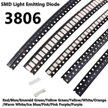  (100 шт.) 3806 SMD боковая подсветка светодиодная лампа желтая/синяя/зеленая/белая/оранжевая/фиолетовая/розовая/красная светодиодная лампа