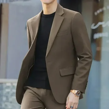 S-6XL Мужской деловой повседневный костюм Корейский стиль Модный Slim Fit 2 шт. Набор Однотонный блейзер Брюки Жених Свадебное платье Вечеринка