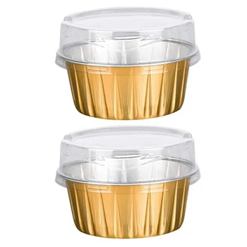  десертные чашки с крышками, 75 держателей для форм для выпечки из золотой алюминиевой фольги, прозрачные чашки для пудинга для выпечки кексов
